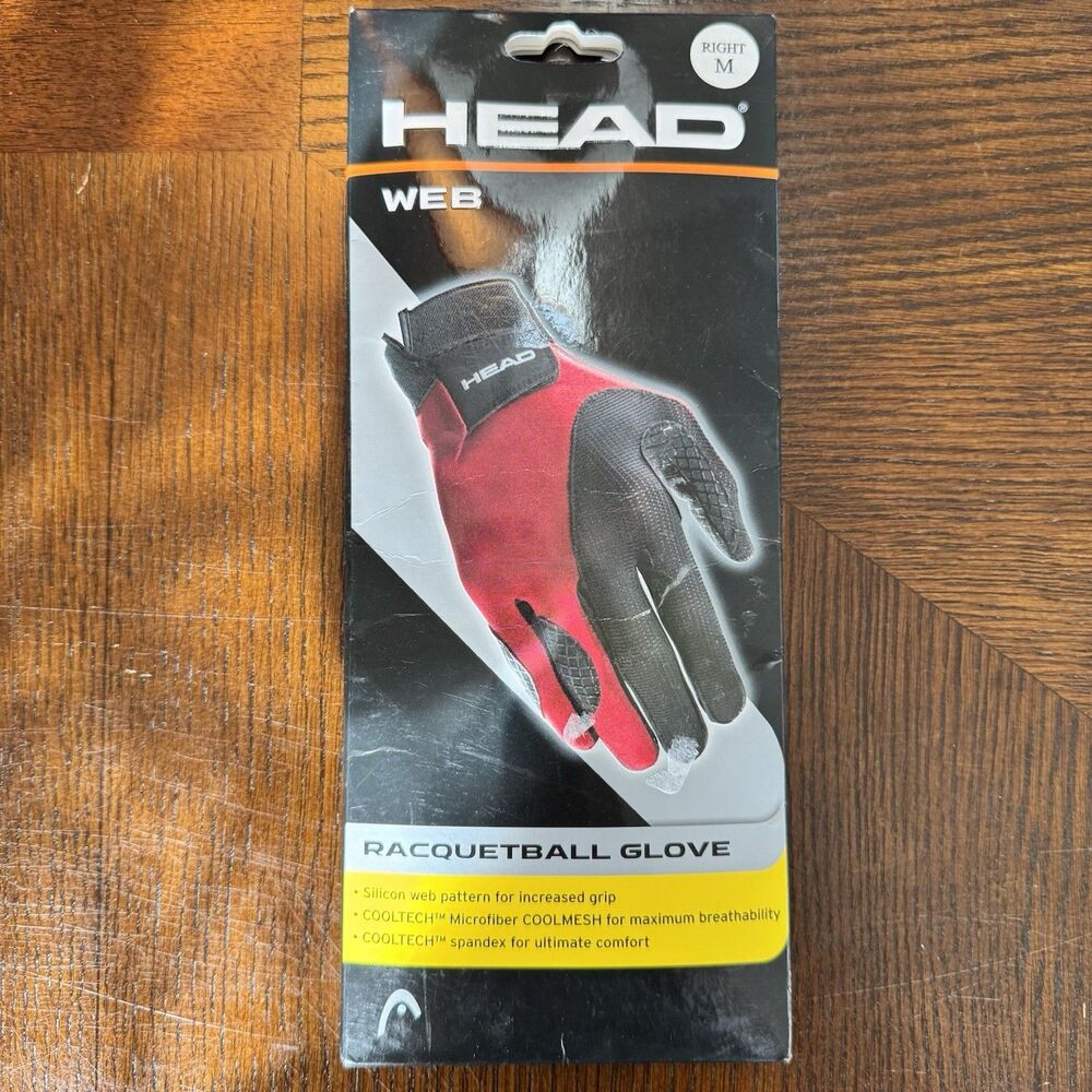 HEAD Web Racquetball Glove Right Hand Medium M Red Black 986044 New Open Box